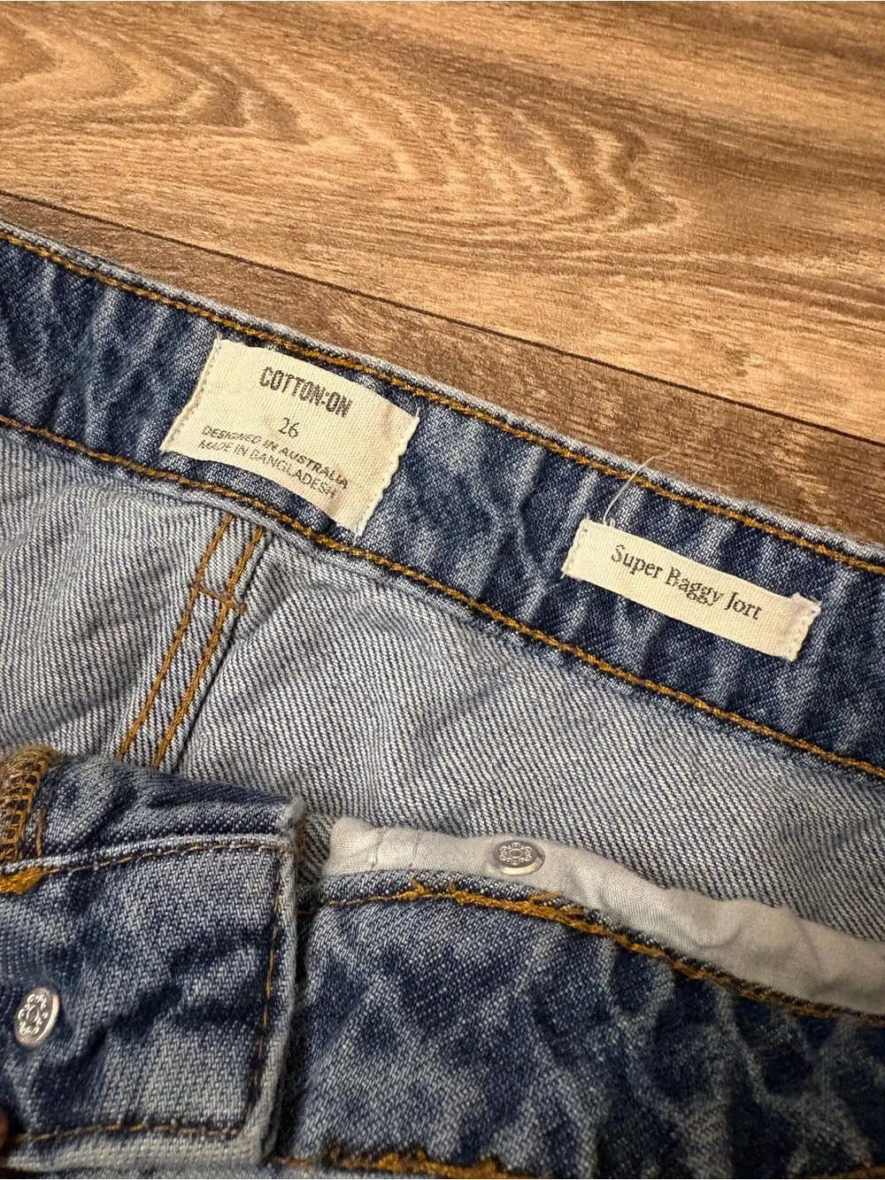 Cotton On Super Baggy Jort Size 26 Blue Denim Shorts